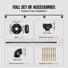 Black industrial carbon steel pipe stair handrail with robust construction and secure brackets.