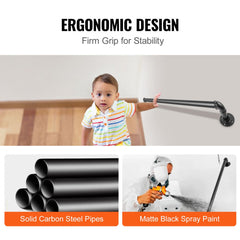 Bostome 3FT carbon steel pipe stair handrail with matte black finish for indoor and outdoor use.