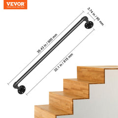 Bostome 3FT carbon steel pipe stair handrail with a matte black finish for indoor or outdoor use.