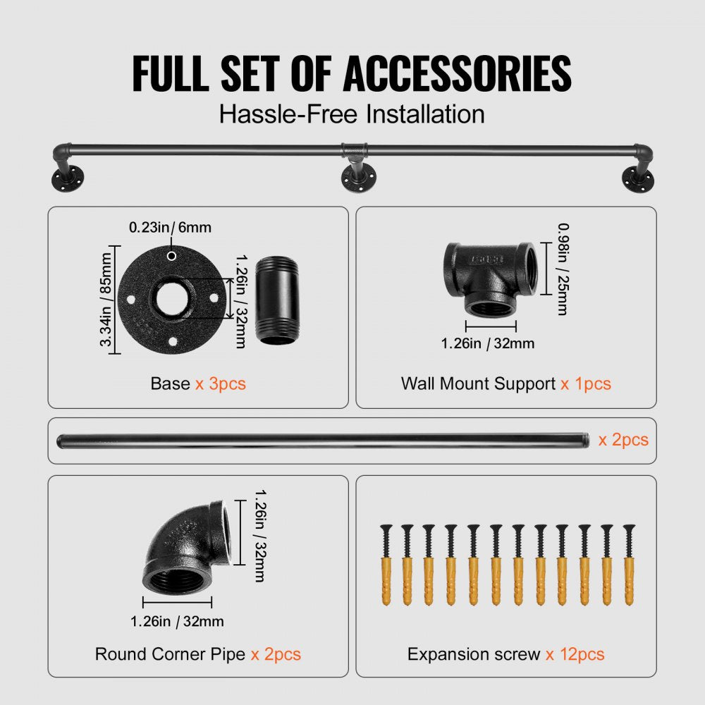 Black 6ft carbon steel pipe stair handrail with three installation methods and durable finish.