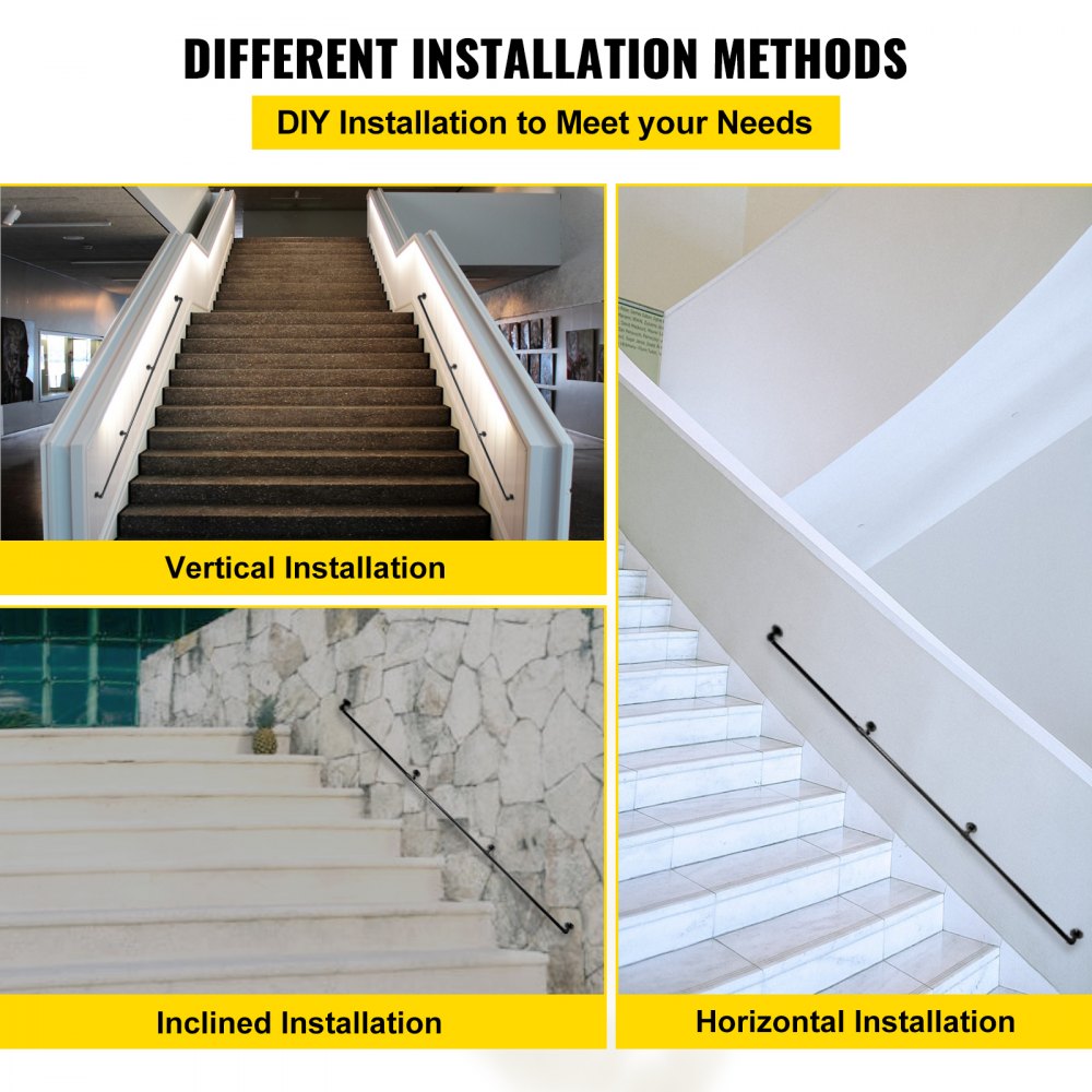 Black 9ft carbon steel pipe stair handrail with a matte finish for indoor and outdoor use.