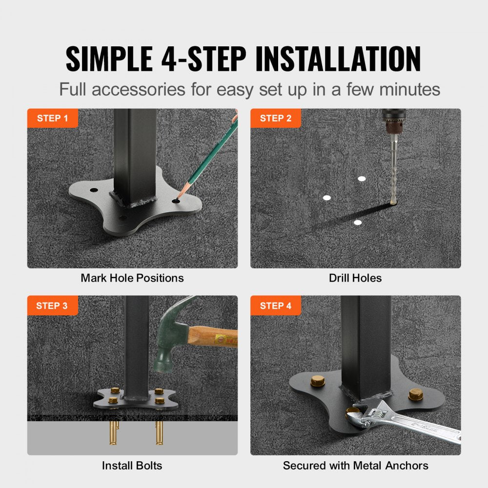 Matte black wrought iron outdoor stair railing for 0-5 steps with adjustable height.