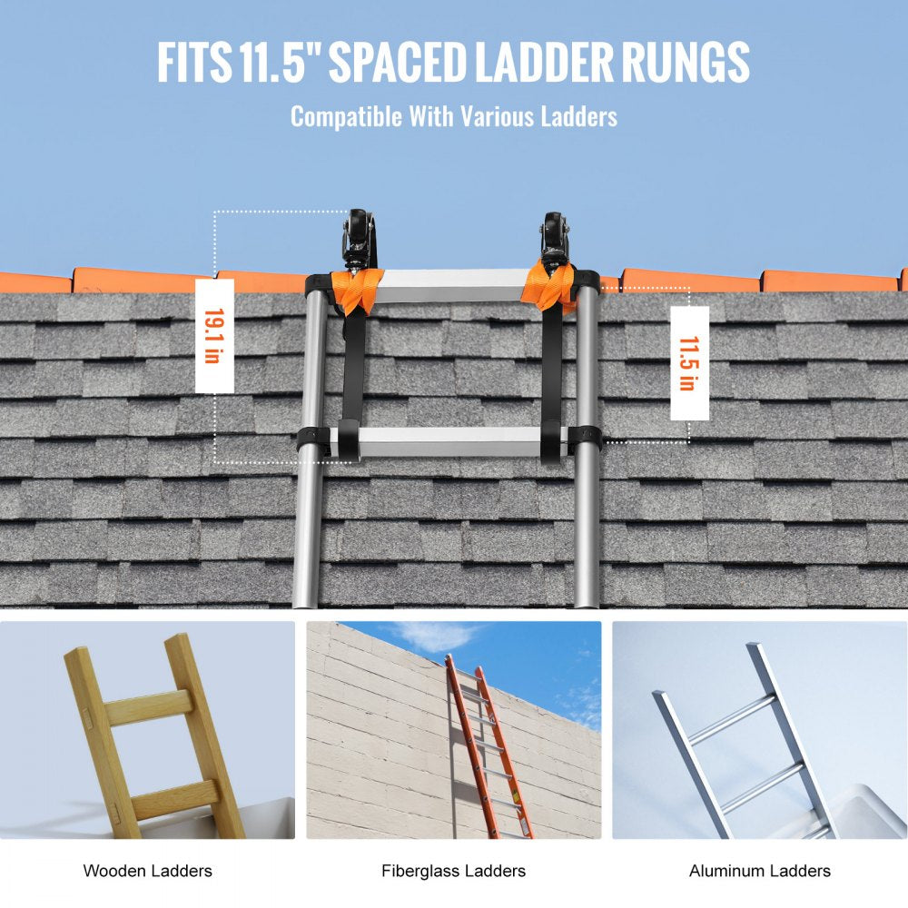 Ladder Roof Hook Stabilizer 2 Pack with Fixed Wheel & Swivel Bar Steel