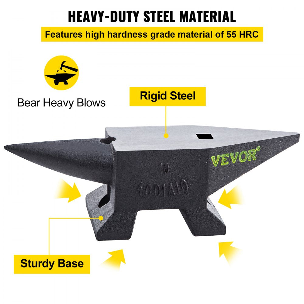 A 22 lbs cast steel anvil with single horn, 55 HRC hardness, and sturdy base.