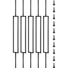 10-pack of black iron deck balusters, each 44 inches tall with slim rectangular frames and mounting screws.
