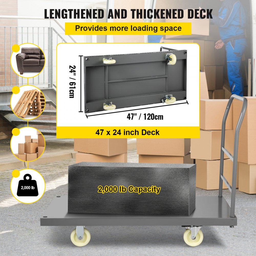 Platform Truck 2000 lbs Capacity 47" x 24" x 32" Flatbed Cart Hand Truck