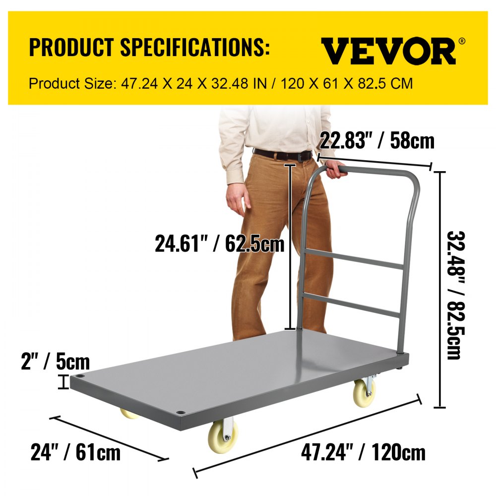 Platform Truck 2000 lbs Capacity 47" x 24" x 32" Flatbed Cart Hand Truck