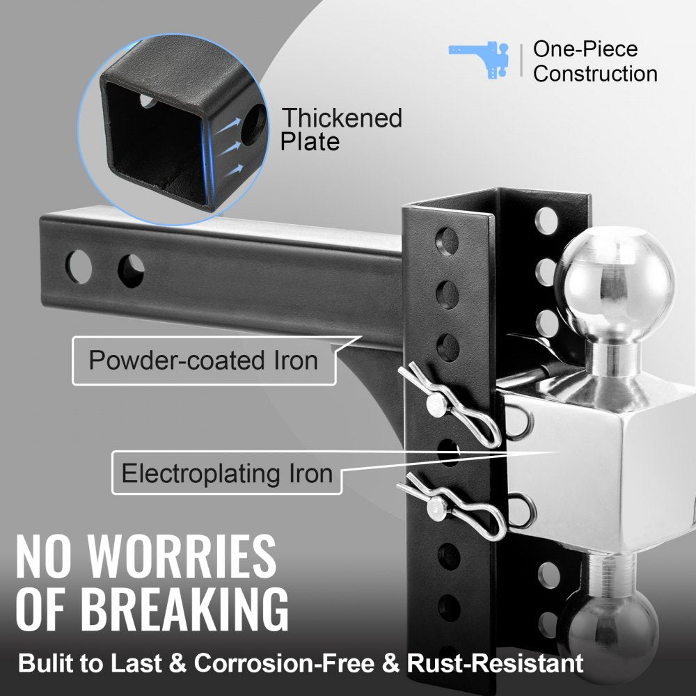 Adjustable Trailer Hitch, 6" Rise & Drop Hitch Ball Mount 2" Receiver  22,000 LBS Rating, 2 and 2-5/16 Inch Stainless Steel Balls w/ Key Lock, for Automotive Trucks Trailers Towing