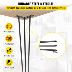 Hairpin Table Legs 18" Black Set of 4 Desk Legs 880lbs Load Capacity (Each 220lbs) Hairpin Desk Legs 3 Rods for Bench Desk Dining End Table Chairs Carbon Steel DIY Heavy Duty Furniture Legs