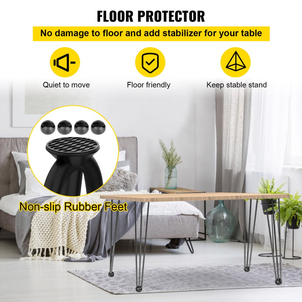 Hairpin Table Legs 18" Black Set of 4 Desk Legs 880lbs Load Capacity (Each 220lbs) Hairpin Desk Legs 3 Rods for Bench Desk Dining End Table Chairs Carbon Steel DIY Heavy Duty Furniture Legs