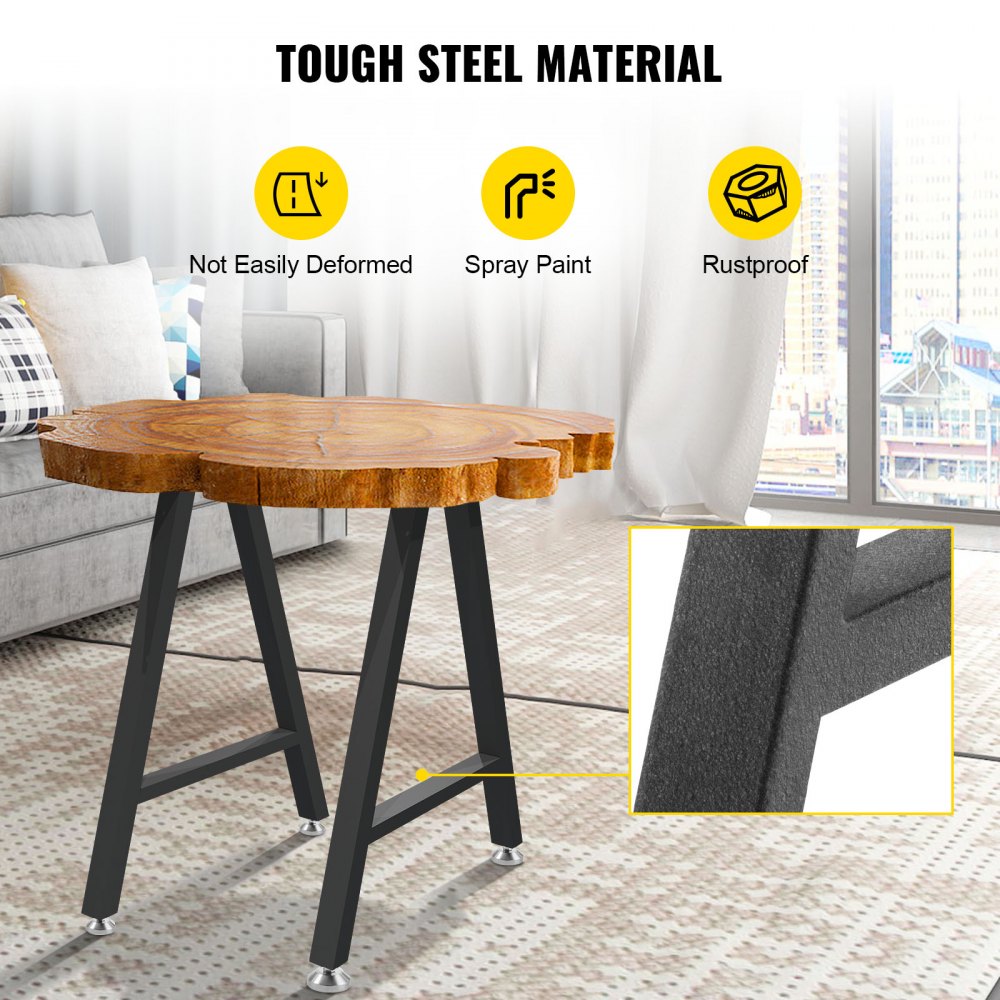 Metal Table Legs 28 x 17.7 inch A-Shaped Desk Legs Set of 2 Heavy Duty Bench Legs w/Polyurethane Coating, Furniture Legs w/ Floor Protectors, Wrought Iron Coffee Table Legs for Home DIY Black
