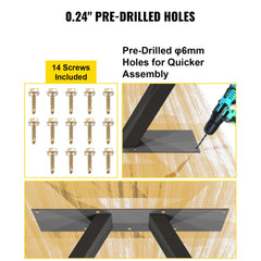 Metal Table Legs 28 x 17.7 inch A-Shaped Desk Legs Set of 2 Heavy Duty Bench Legs w/Polyurethane Coating, Furniture Legs w/ Floor Protectors, Wrought Iron Coffee Table Legs for Home DIY Black