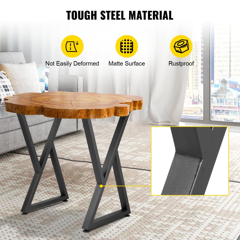 Metal Table Legs, 28x18 inch Desk Legs, Set of 2, Heavy Duty Bench Legs, Z Shape Metal Furniture Legs, Wrought Iron Coffee Table Legs, Home DIY for Dining Table w/ Rubber Floor Protectors, Matte