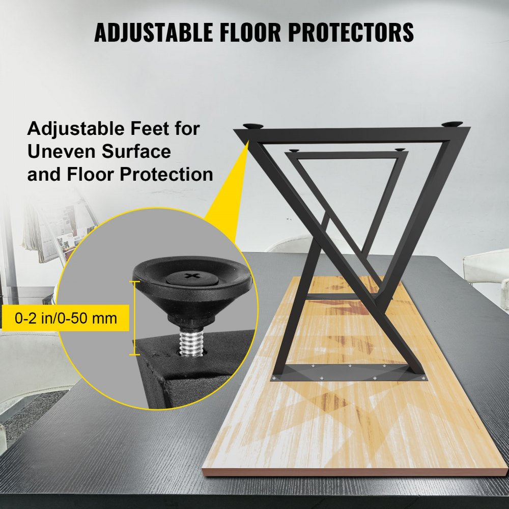 Metal Table Legs, 28x18 inch Desk Legs, Set of 2, Heavy Duty Bench Legs, Z Shape Metal Furniture Legs, Wrought Iron Coffee Table Legs, Home DIY for Dining Table w/ Rubber Floor Protectors, Matte