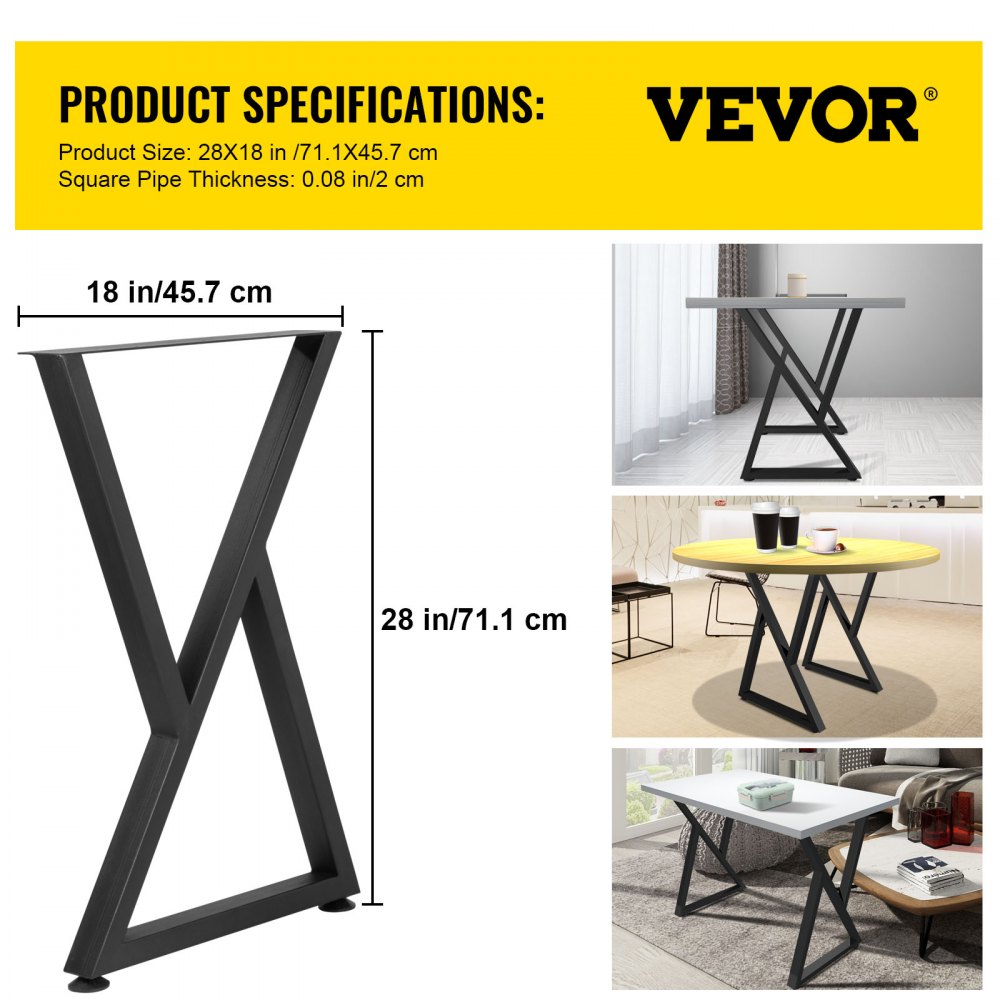 Metal Table Legs, 28x18 inch Desk Legs, Set of 2, Heavy Duty Bench Legs, Z Shape Metal Furniture Legs, Wrought Iron Coffee Table Legs, Home DIY for Dining Table w/ Rubber Floor Protectors, Matte