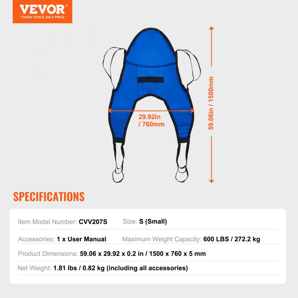 Patient Lift Sling with Head Support Small-Size U Shape Divided Leg Sling