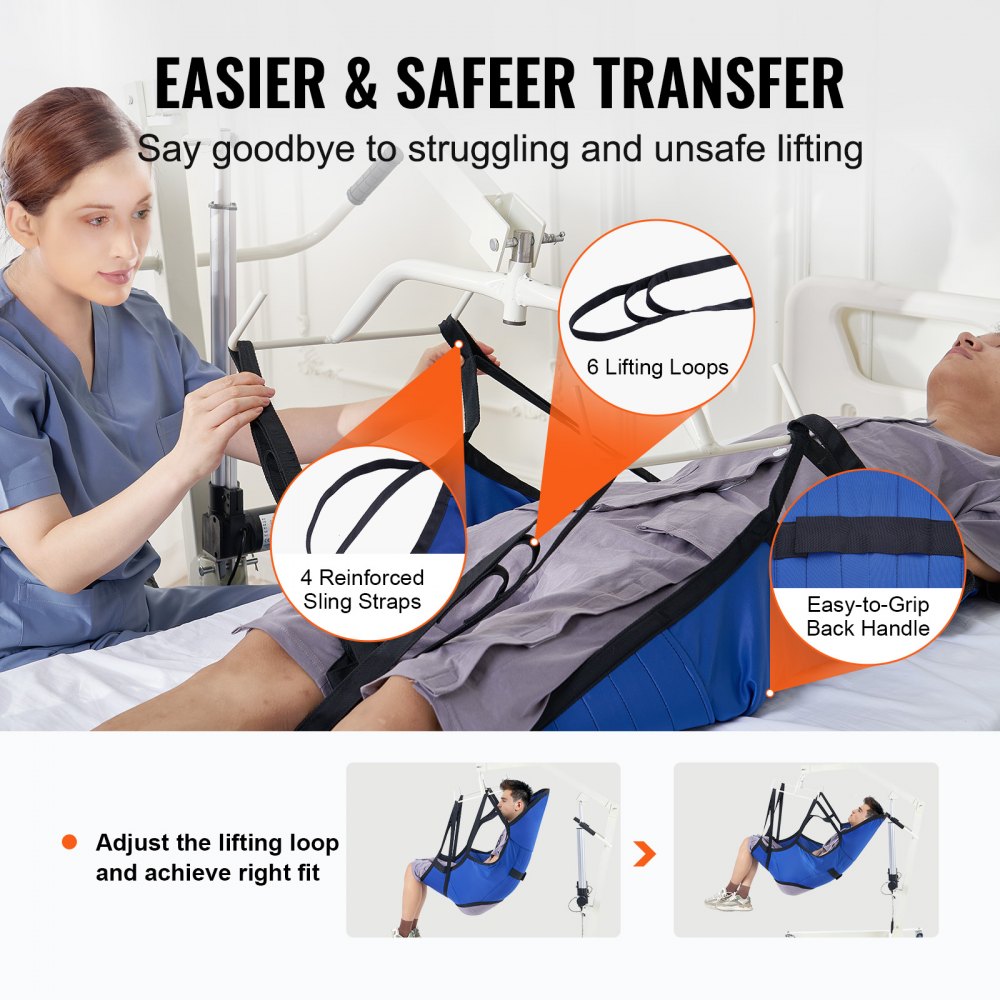 Patient Lift Sling with Head Support Large-Size U Shape Divided Leg Sling