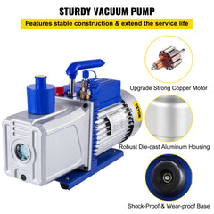 Vacuum Pump 12CFM 1HP Vane Vacuum Pump Two Stage 3 x 10-1 Pa Ultimate HVAC Rotary Auto AC Refrigerant Vacuum Pump, for Automobile Reparation Vacuum Evacuation