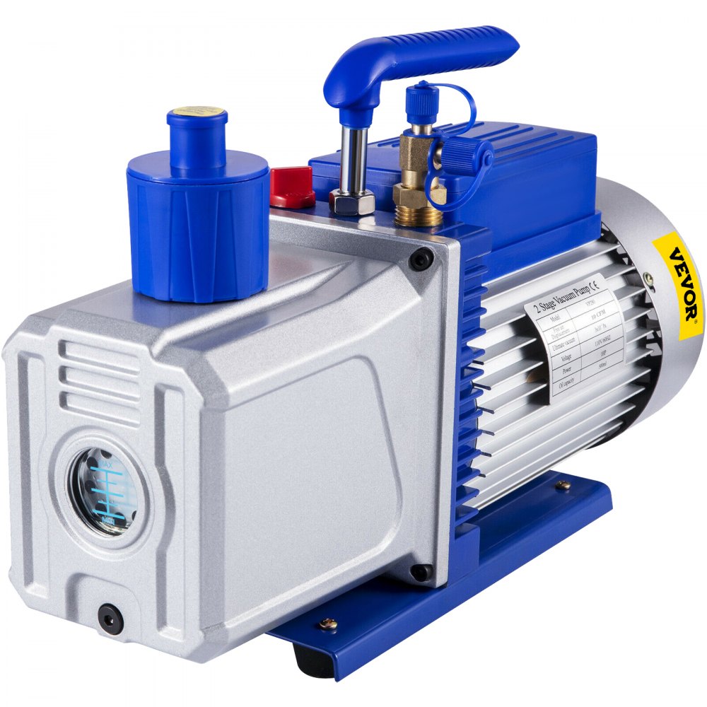 Vacuum Pump 12CFM 1HP Vane Vacuum Pump Two Stage 3 x 10-1 Pa Ultimate HVAC Rotary Auto AC Refrigerant Vacuum Pump, for Automobile Reparation Vacuum Evacuation