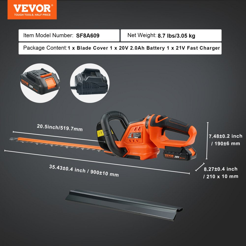 20V Cordless Hedge Trimmer, 18 inch Double-edged Steel Blade, Hedge Trimmer Kit 20V Battery, Fast Charger, and Blade Cover Included, 180° Rotating Head