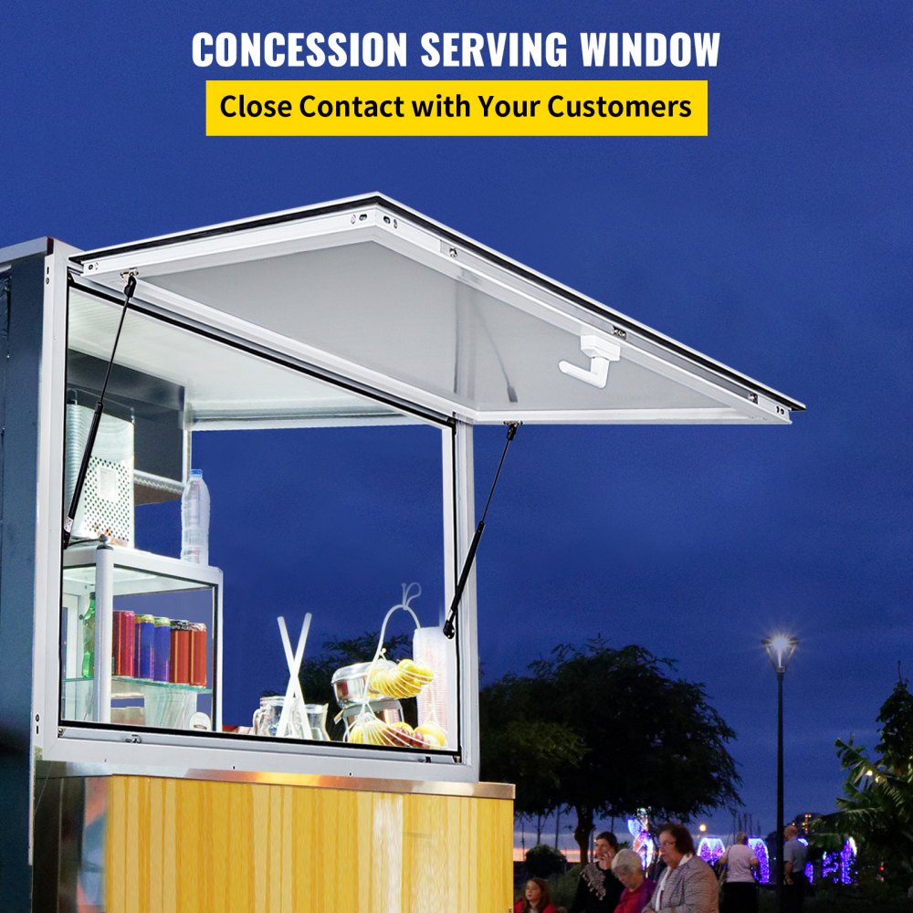 Concession Window 53 x 33 Inch, Concession Stand Serving Window Door with Double-Point Fork Lock, Concession Awning Door Up to 85 degrees for Food Trucks, Glass Not Included