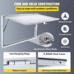Concession Window 53 x 33 Inch, Concession Stand Serving Window Door with Double-Point Fork Lock, Concession Awning Door Up to 85 degrees for Food Trucks, Glass Not Included