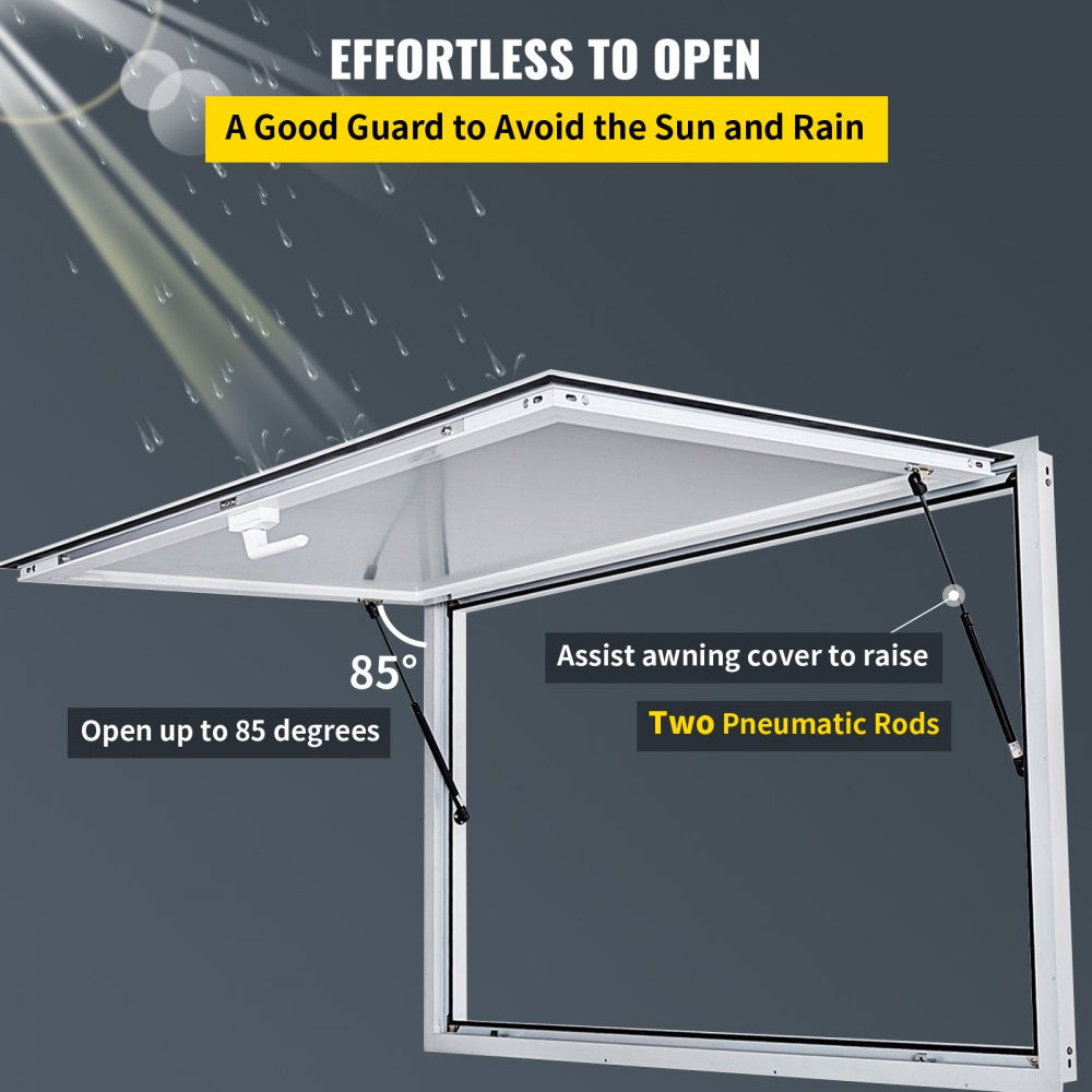 Concession Window 53 x 33 Inch, Concession Stand Serving Window Door with Double-Point Fork Lock, Concession Awning Door Up to 85 degrees for Food Trucks, Glass Not Included