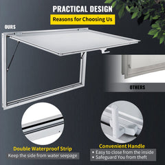 Concession Window 53 x 33 Inch, Concession Stand Serving Window Door with Double-Point Fork Lock, Concession Awning Door Up to 85 degrees for Food Trucks, Glass Not Included