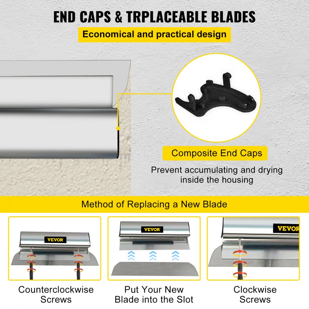 Drywall Skimming Blade Putty Knife Combo 10/16/24in Finishing Trowel Tool
