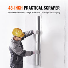 Stainless steel 48-inch drywall skimming blade with a lightweight aluminum frame for smooth application.