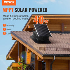 Solar Attic Fan, 40 W, 1230 CFM Large Air Flow Solar Roof Vent Fan, Low Noise and Weatherproof with 110V Smart Adapter, Ideal for Home, Greenhouse, Garage, Shop, RV, FCC Listed