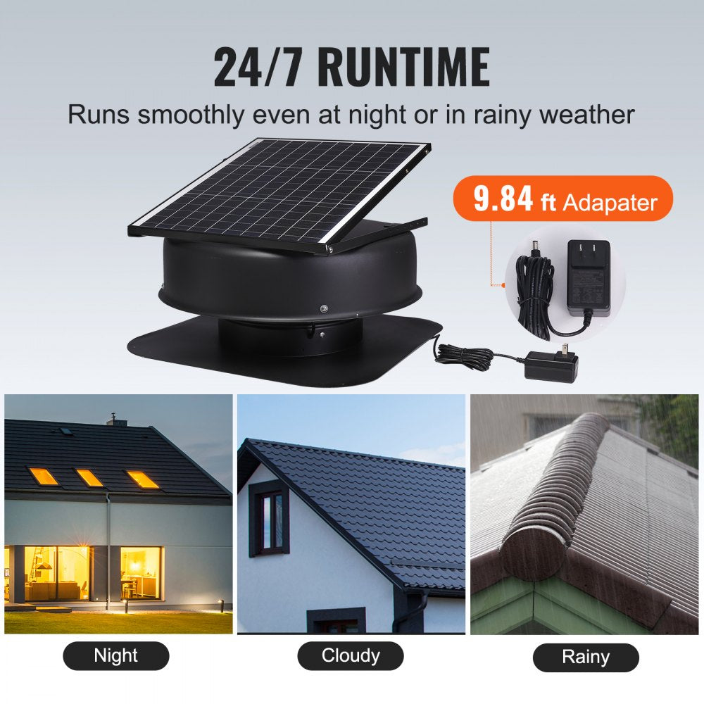 Solar Attic Fan, 40 W, 1230 CFM Large Air Flow Solar Roof Vent Fan, Low Noise and Weatherproof with 110V Smart Adapter, Ideal for Home, Greenhouse, Garage, Shop, RV, FCC Listed