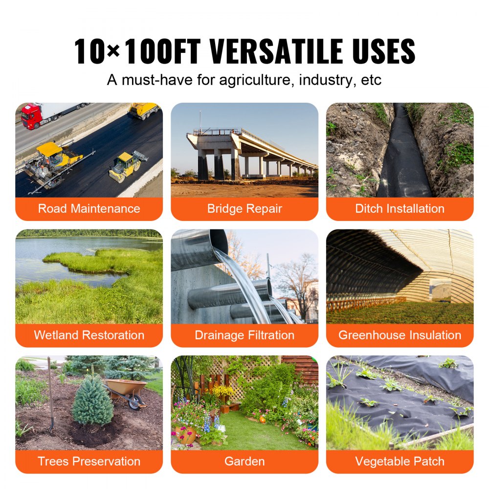 Non-Woven Geotextile Fabric 10x100FT 8OZ Ground Cover Weed Control Fabric