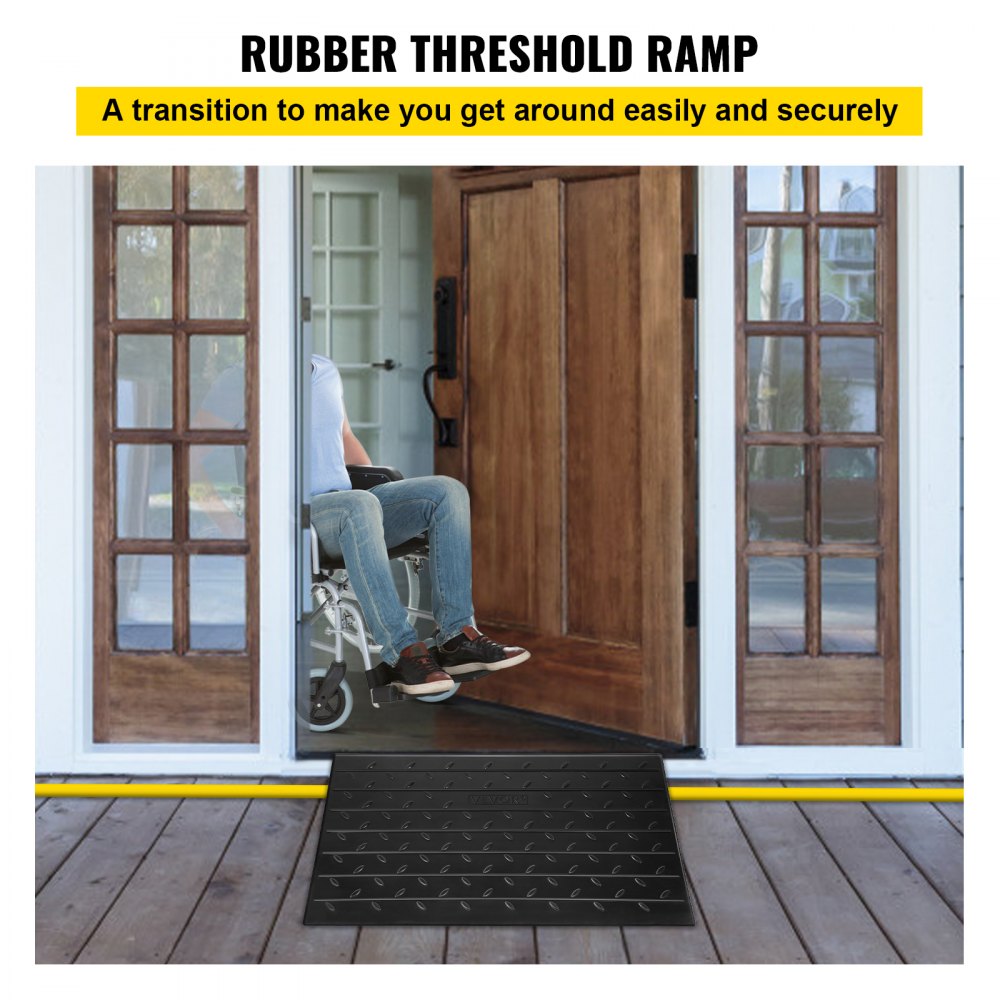 Rubber Threshold Ramp, 4" Rise Threshold Ramp Doorway, 3 Channels Cord Cover Rubber Solid Threshold Ramp, Rubber Angled Entry Rated 2200 Lbs Load Capacity for Wheelchair and Scooter