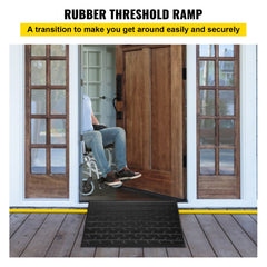 Rubber Threshold Ramp, 4" Rise Threshold Ramp Doorway, 3 Channels Cord Cover Rubber Solid Threshold Ramp, Rubber Angled Entry Rated 2200 Lbs Load Capacity for Wheelchair and Scooter