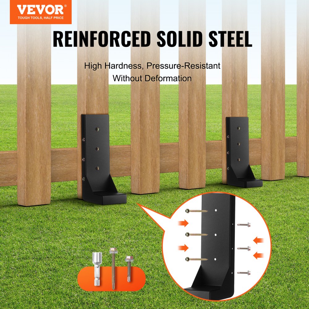 Fence Post Anchor Repair Kit, 6 Pack Inner Diameter 3.5 x3.5 Inches Heavy Duty Steel Fence Post Support Stakes, Anchor Ground Spike for Repair Tilted, Broken Wood Fence Post, Enveloping