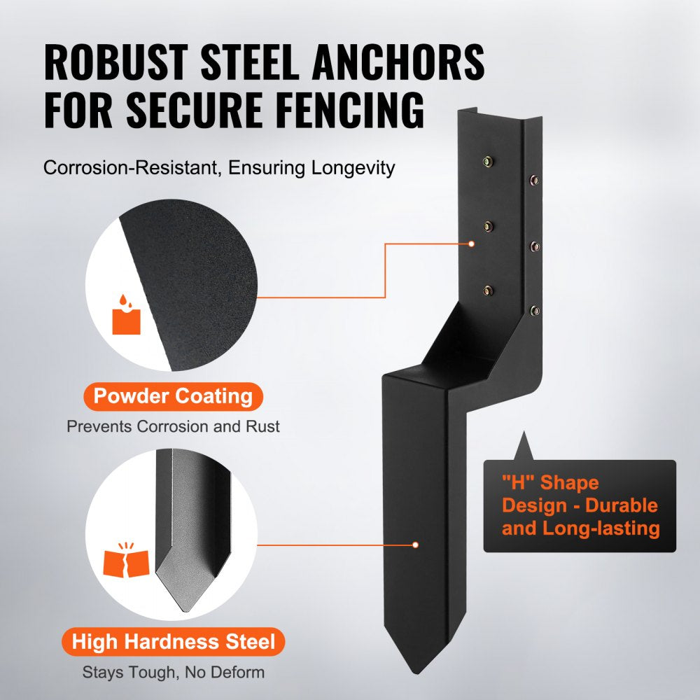 Fence Post Anchor Repair Kit, 6 Pack Inner Diameter 3.5 x3.5 Inches Heavy Duty Steel Fence Post Support Stakes, Anchor Ground Spike for Repair Tilted, Broken Wood Fence Post, Enveloping