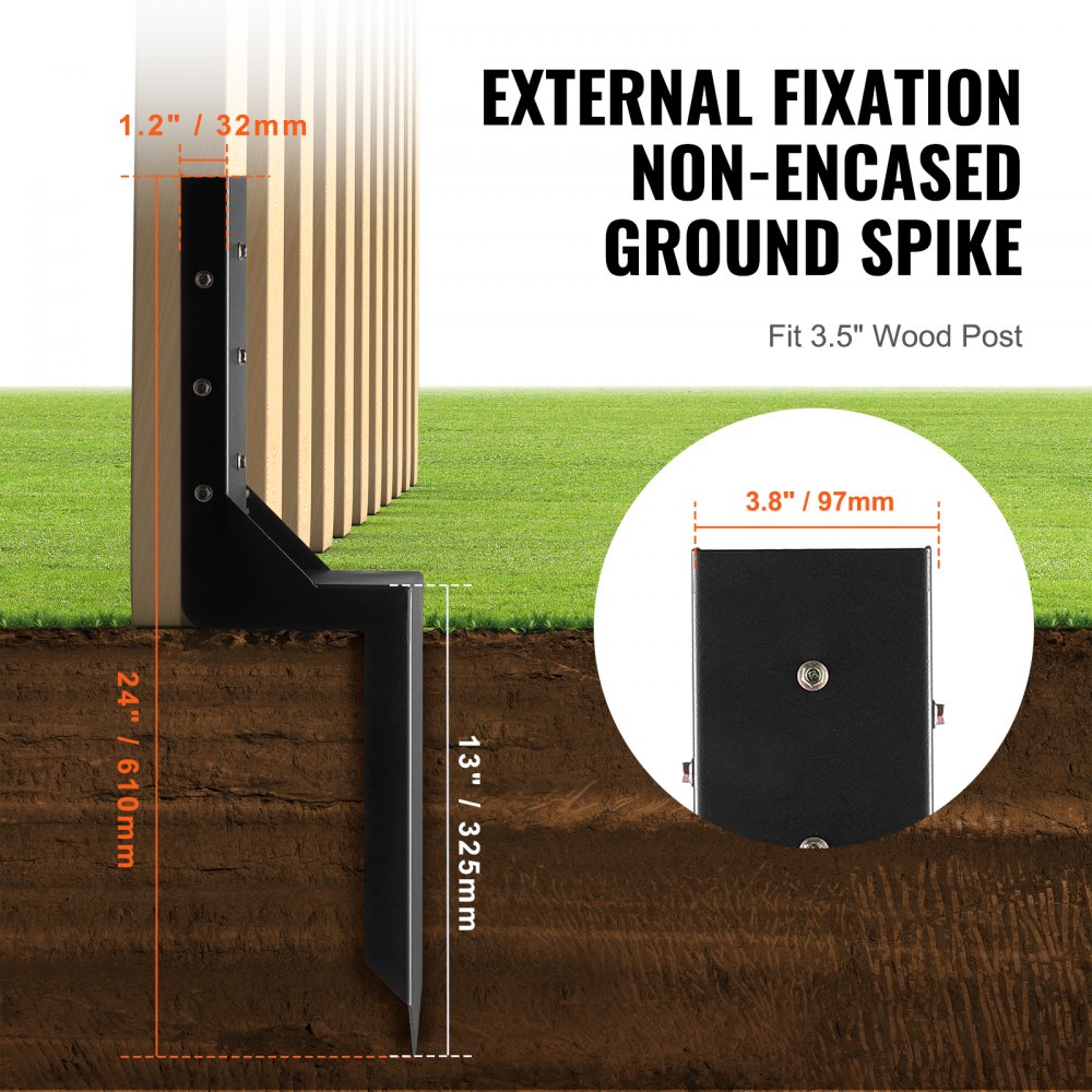 Fence Post Anchor Repair Kit, 6 Pack Inner Diameter 3.5 x3.5 Inches Heavy Duty Steel Fence Post Support Stakes, Anchor Ground Spike for Repair Tilted, Broken Wood Fence Post, Enveloping