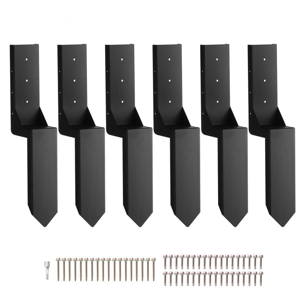 Fence Post Anchor Repair Kit, 6 Pack Inner Diameter 3.5 x3.5 Inches Heavy Duty Steel Fence Post Support Stakes, Anchor Ground Spike for Repair Tilted, Broken Wood Fence Post, Enveloping