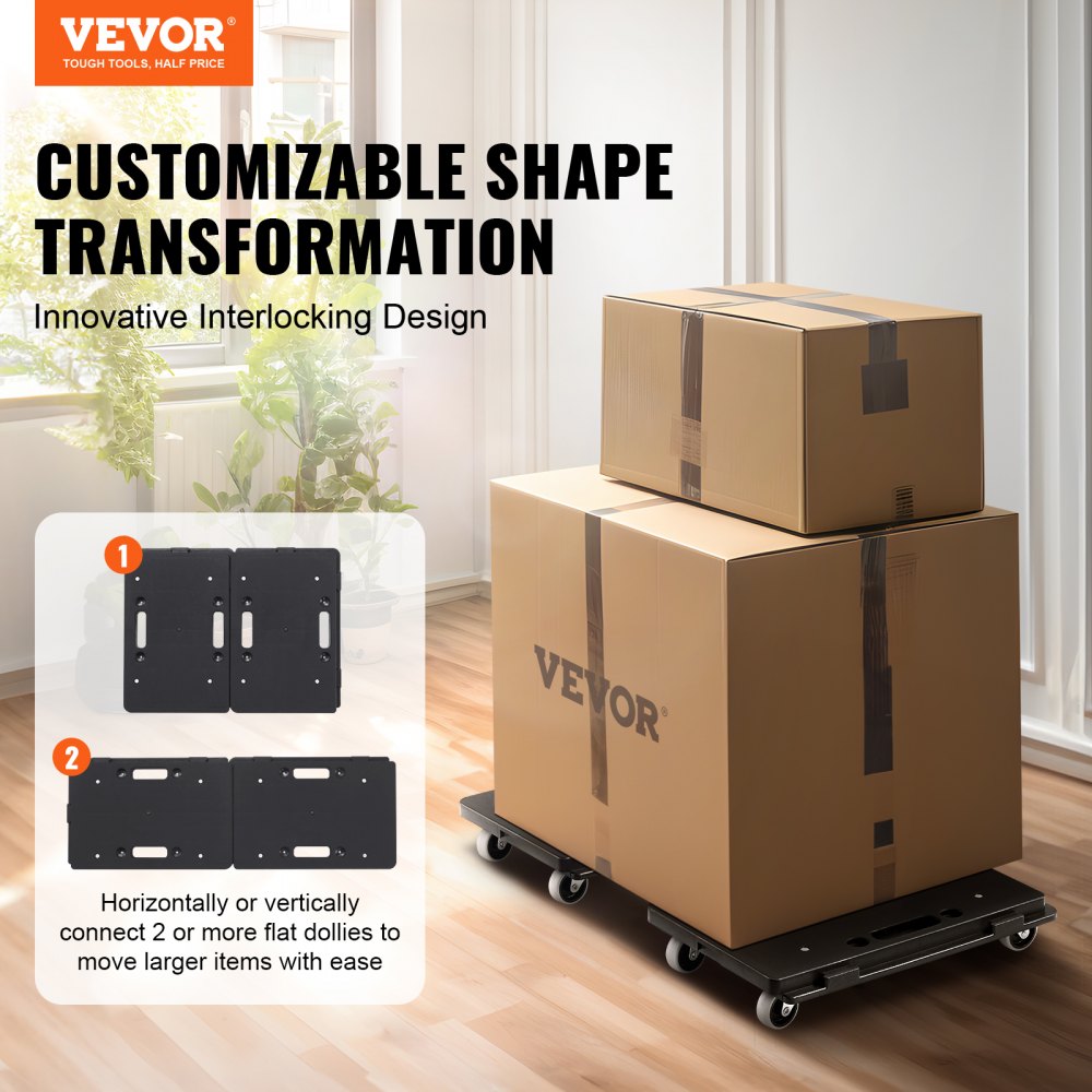 Furniture Dolly, 500 lbs Capacity Each Count, Furniture Mover with Wheels, Portable Moving Rollers 4 Wheels Heavy Duty, Small Flat Dolly Cart with Interlocking for Heavy Furniture, 2 Pack, Black