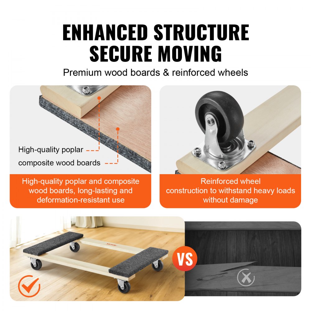 Furniture Dolly, 1000 lbs Load Capacity, 18" x 30", 4 x 3" PP Swivel Casters, Heavy Duty Hardwood Furniture Moving Dolly, Mover`s Dolly, Moving Cart with Wheels for Heavy Furniture Home Cleaning