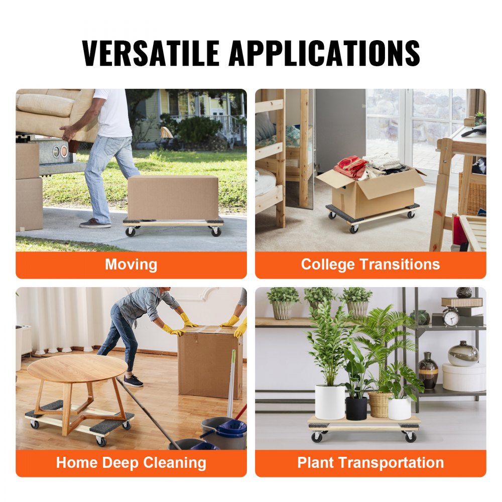Furniture Dolly, 1000 lbs Load Capacity, 18" x 30", 4 x 3" PP Swivel Casters, Heavy Duty Hardwood Furniture Moving Dolly, Mover`s Dolly, Moving Cart with Wheels for Heavy Furniture Home Cleaning