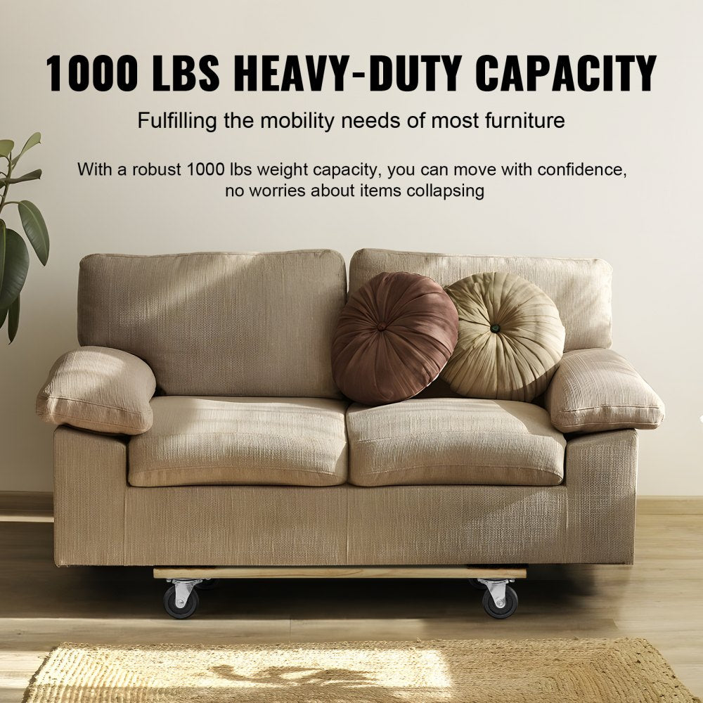 Furniture Dolly, 1000 lbs Load Capacity, 18" x 30", 4 x 3" PP Swivel Casters, Heavy Duty Hardwood Furniture Moving Dolly, Mover`s Dolly, Moving Cart with Wheels for Heavy Furniture Home Cleaning