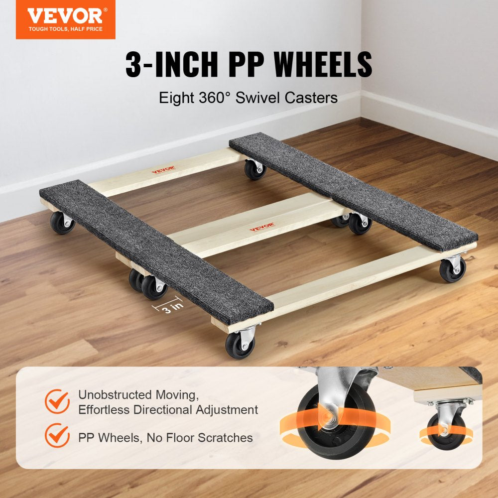 Furniture Dolly, 1000 lbs Each Load Capacity, 2 Packs, 18" x 30", 8 x 3" PP Swivel Casters, Heavy Duty Hardwood Furniture Moving Dolly, Mover`s Dolly, Moving Cart with Wheels for Heavy Furniture