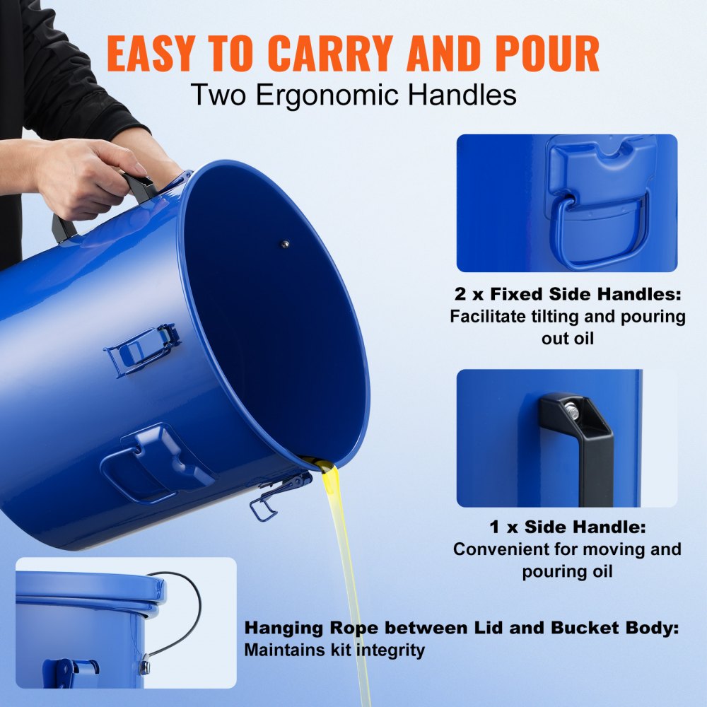 Fryer Grease Bucket, 10 Gal Oil Disposal Caddy Carbon Steel Fryer Oil Bucket with Rust-Proof Coating, Oil Transport Container with Lid, Lock Clips, Filter Bag for Hot Cooking Oil Filtering, Blue