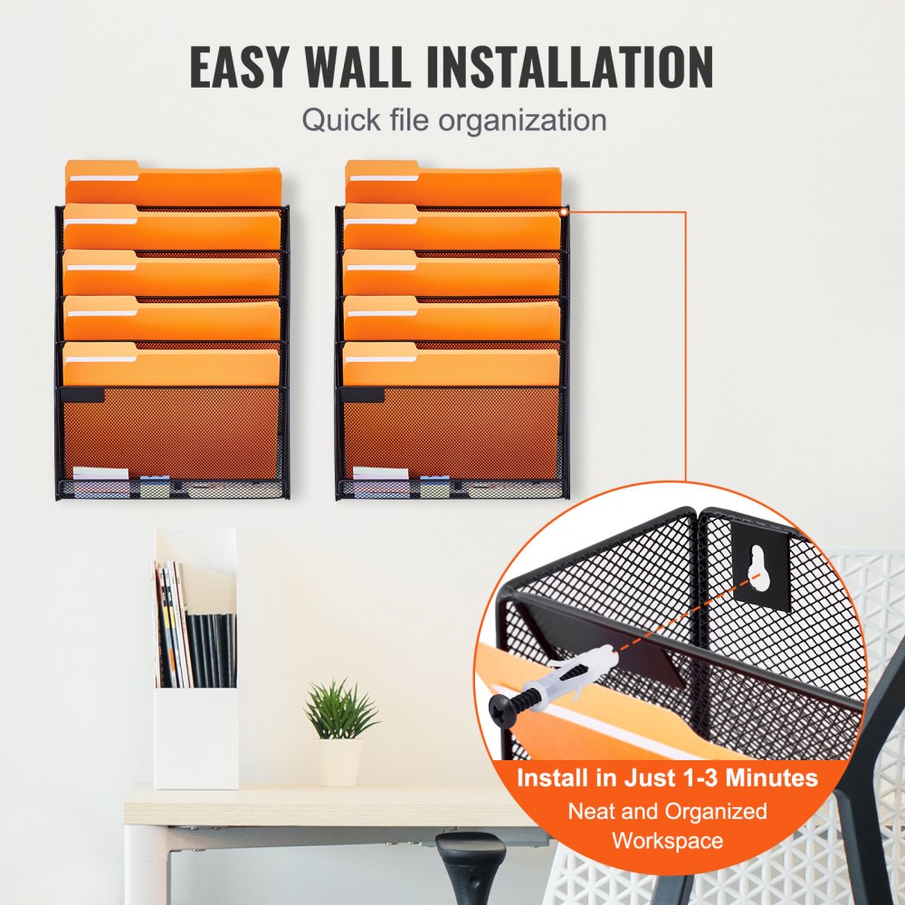File Wall Rack Mesh Wall File Holder 2-Piece 6 Pocket for Office/School