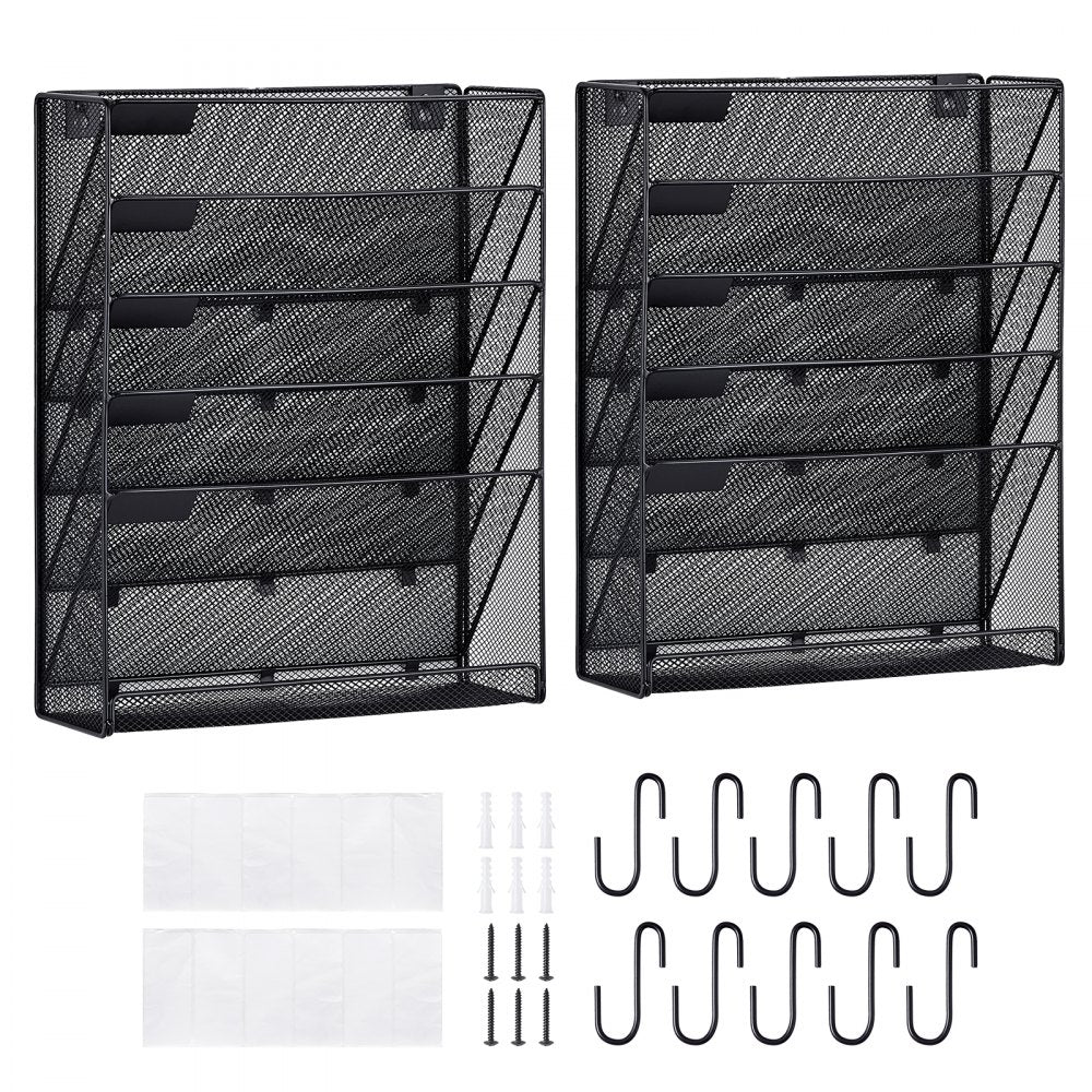 File Wall Rack Mesh Wall File Holder 2-Piece 6 Pocket for Office/School