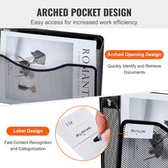 Hanging Wall Files Organizer, 6 Pack Single Pocket Mesh Wall File Holder, Metal Wall Folder Organizer with Nametag Label, for Office Home & School