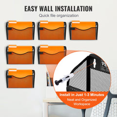 Hanging Wall Files Organizer, 6 Pack Single Pocket Mesh Wall File Holder, Metal Wall Folder Organizer with Nametag Label, for Office Home & School
