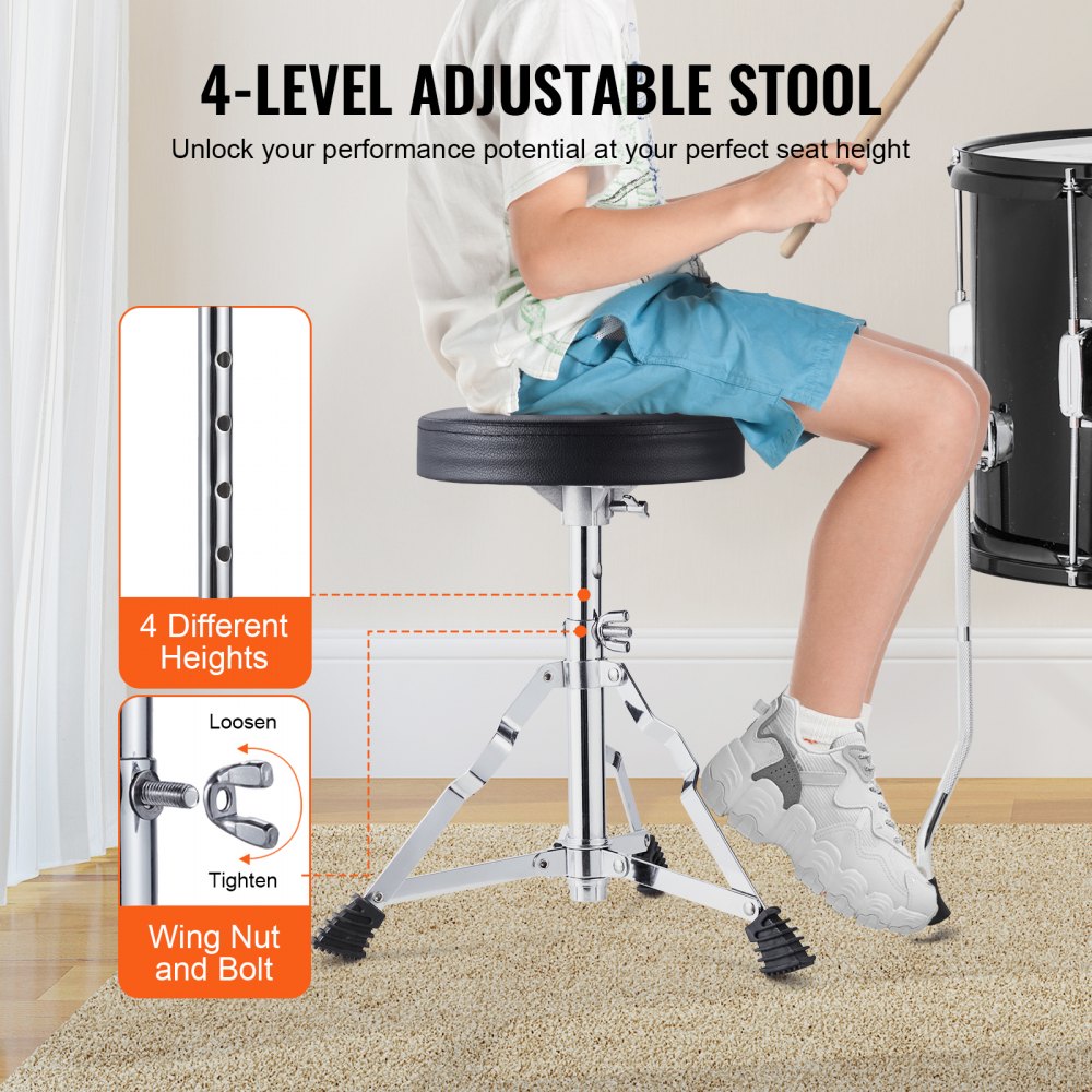 Kids Drum Set, 5-Piece, 16 in Beginner Full Drum Set with Bass Toms Snare Floor Drum Adjustable Throne Cymbal Hi-Hat Pedal and Two Pairs of Drumsticks, Starter Drum Kit for Child Kids, Black